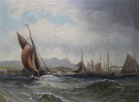 Late 19th century English School Fishing boat leaving harbour 9 x 12in.